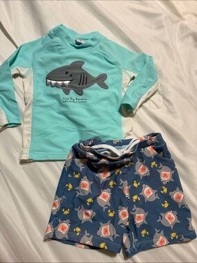 Earth Mint & Navy Shark Two-Piece Swim Set